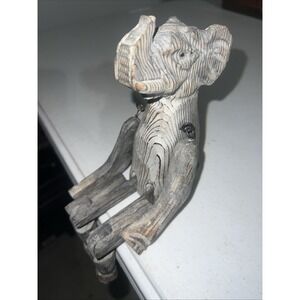 Vintage Carved Wood Elephant Figurine Folk Art  Shelf Sitter Articulated Movable